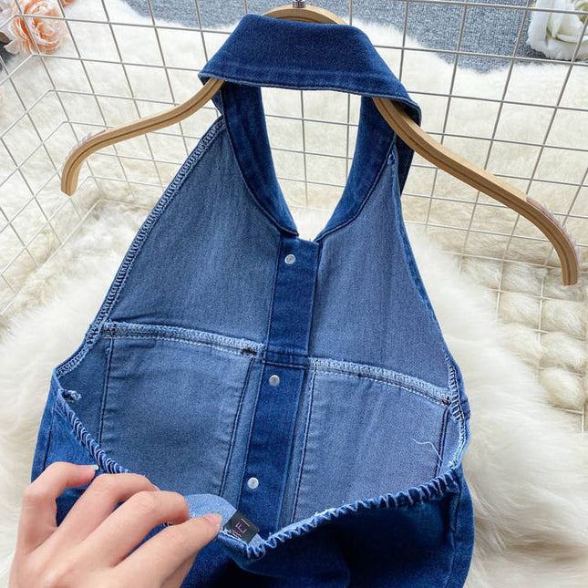 Vestido de denim feminino, sensual vestido casual elegante, de alça única, para mulheres, lace up, controlado na cintura, moda de emagrecimento