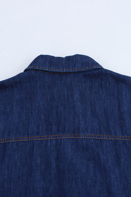Turn Down Collar Long Sleeve Denim Blue Color Buttons up Casual Fashion Jeans Tops Blouse for Women