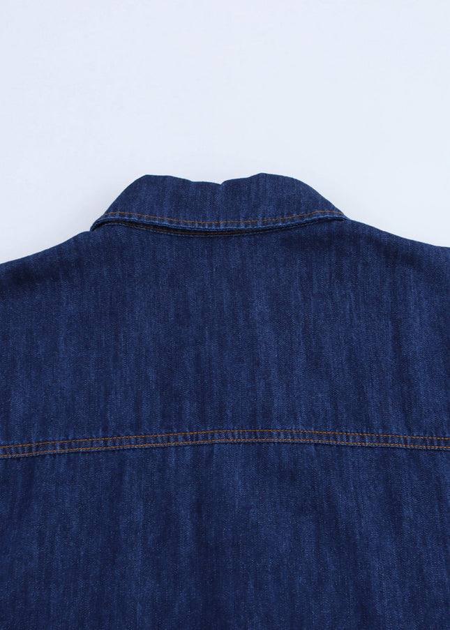 Turn Down Collar Long Sleeve Denim Blue Color Buttons up Casual Fashion Jeans Tops Blouse for Women