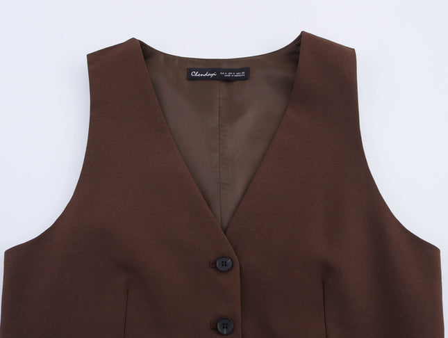V Neck Buttons up Brown Color Hot Sale Casual Fashion Vest Waistcoat for Women