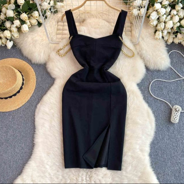 Summer Slit Casual Midi for Women Sleeveless Vestidos Black Dress