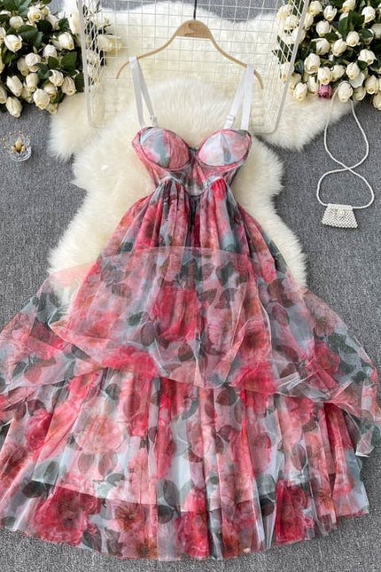 Spring and Autumn Printed Resort High End Women Summer Sexy Long Camisole Dress