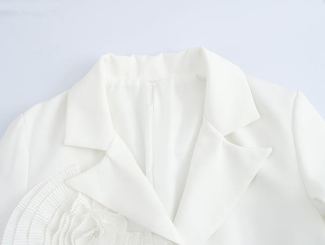 White Color Single Breasted Long Sleeve Front Flower Casual Fashion blazer Jacket for Women