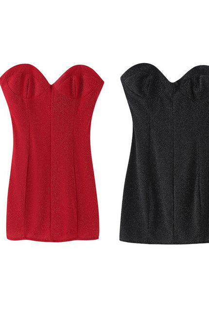 2 Colorway Strapless Red Color Back Lace up Sleeveless Casual Fashion Mini Dress for Women