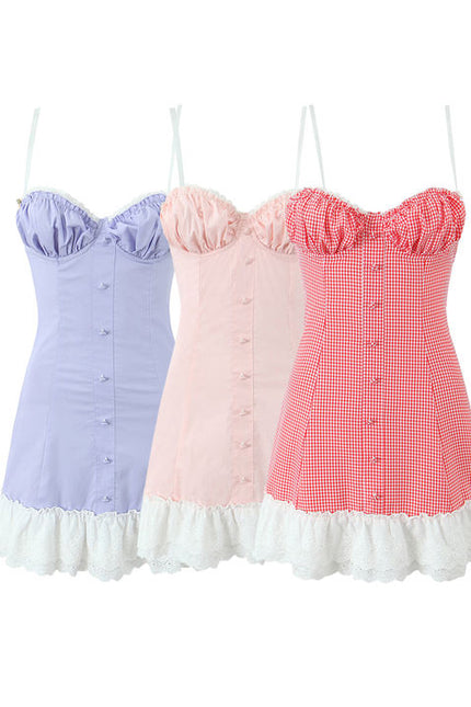 3 Colorway Spaghetti Strap Back Lace up Patchwork Design Casual Fashion Mini slip Dress for Women