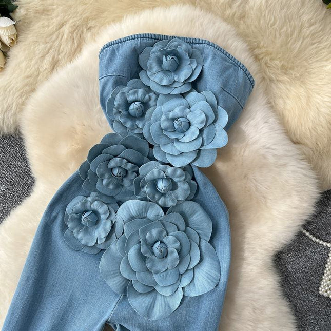 2025 Spring New Fashionable Sleeveless Waist Slimming Denim Women's Jumpsuit
