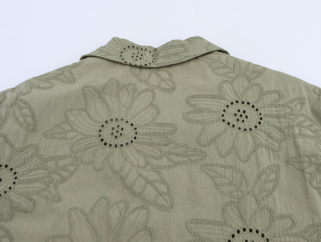 Embroidery Green Color Three Quarter Sleeve Single Buttons Notched Collar Casual Fashion blazer Jacket for Women