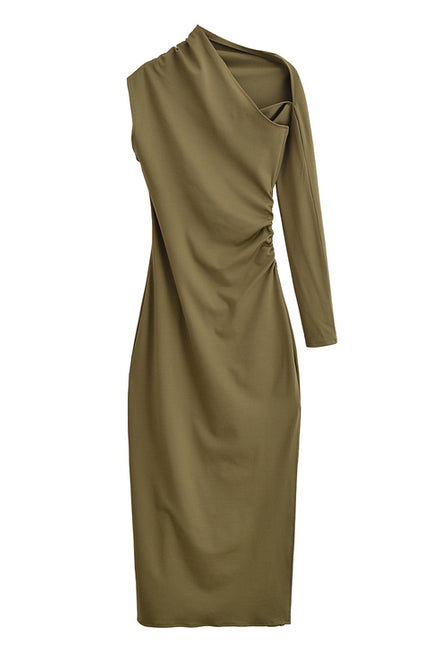Long Sleeve Hollow Out Green Color Asymmetrical Design Casual Fashion Summer Dress for Women