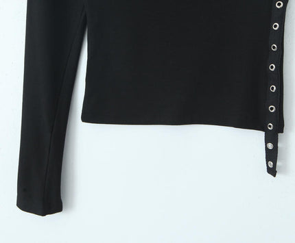 3 Colorway Asymmetrical Design Solid Color Long Sleeve Pleated Casual Fashion Women t Shirt