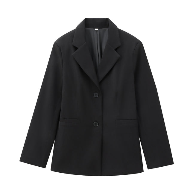 Notched Collar Single Breasted Long Sleeve Black Color Casual Fashion blazer Jacket for Women