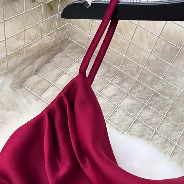 Summer Women Halter Sleeveless Split Sexy Elegant Satin Long Gowns Dresses