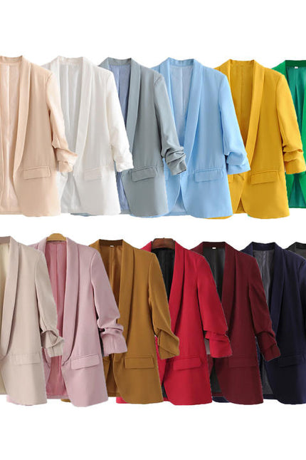 12 Colorway Candy Color Open Stitch Long Sleeve Casual Fashion Women Blazer