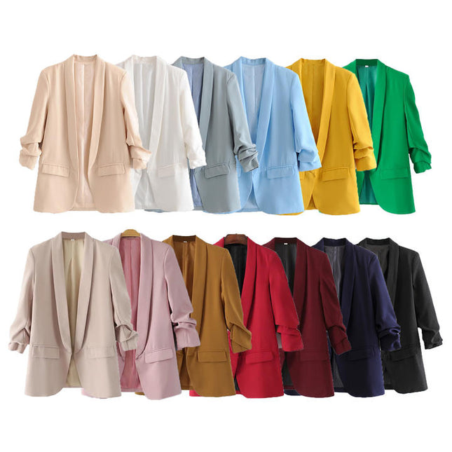 12 Colorway Candy Color Open Stitch Long Sleeve Casual Fashion Women Blazer