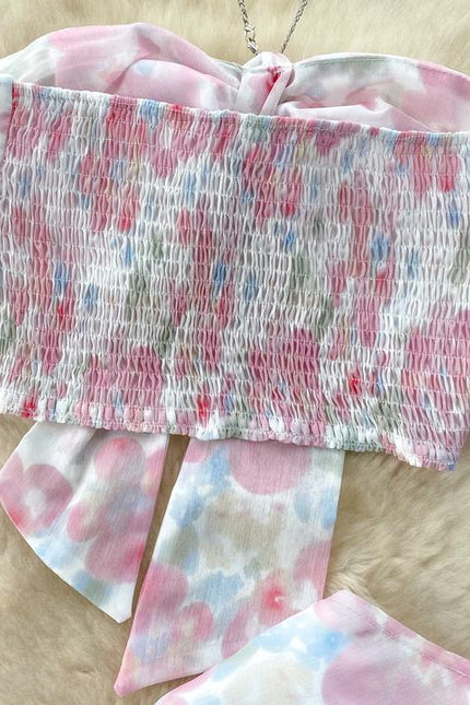 Women Halter Sleeveless Top And Floral Printed Hip Skirts Set Clothing Wholesale