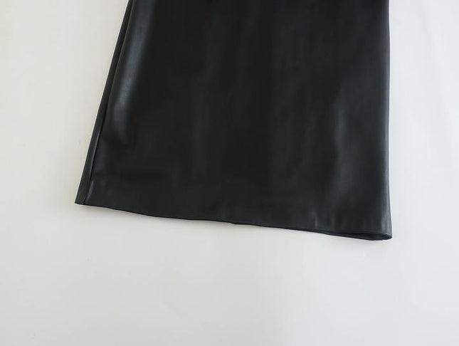 Strapless Black Color Zipper Fly Hot Sale Casual Fashion PU Leather Dress for Women