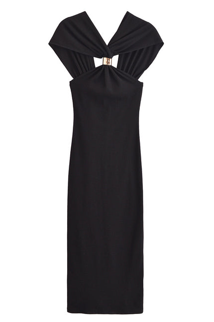 V Neck Black Color Sleeveless Hot Sale Casual Fashion Summer Long Dress for Women