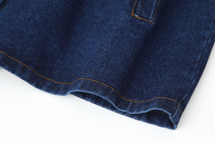 Denim Blue Color Sashes Long Sleeve Turn Down Collar Casual Fashion Jeans Jacket for Women
