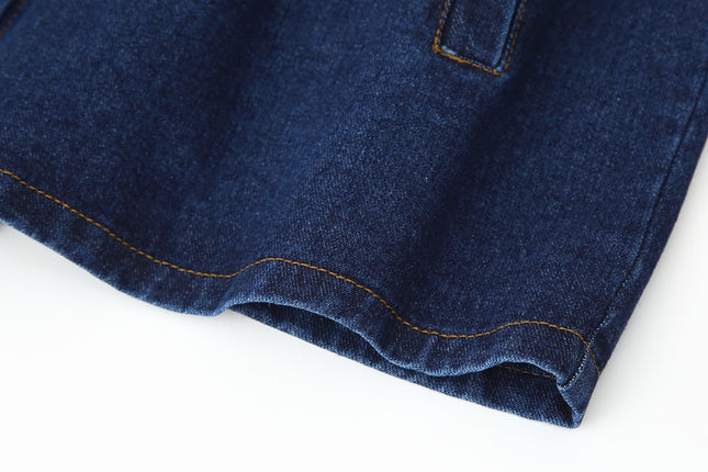 Denim Blue Color Sashes Long Sleeve Turn Down Collar Casual Fashion Jeans Jacket for Women