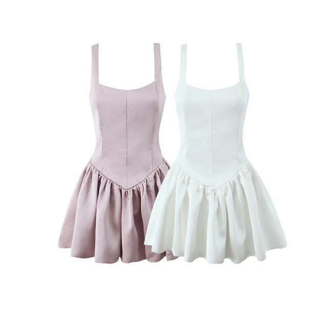 2 Colorway Shoulder Strap Solid Color Casual Fashion Mini Summer slip Dress for Women