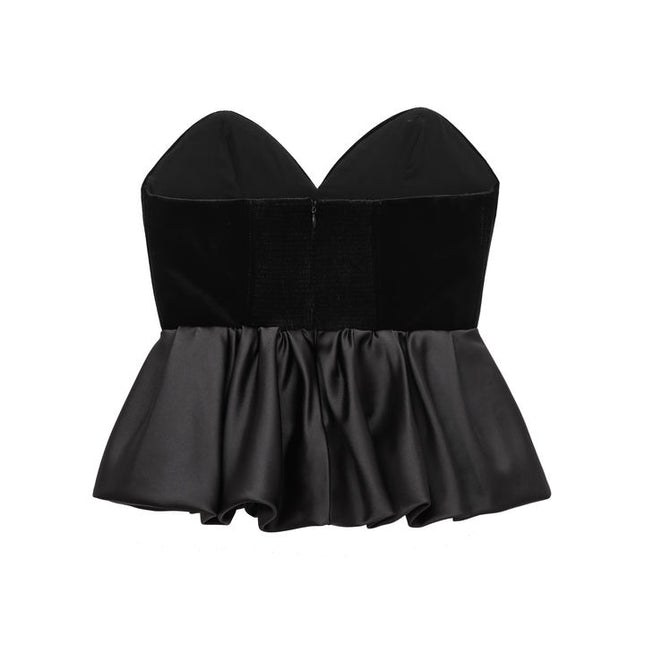 Strapless Black Color Patchwork Design Casual Fashion Women's Crop tank Tops