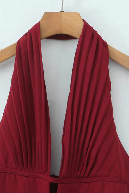 Back Hollow Out Sleeveless Red Color Hot Sale Casual Fashion Summer Mini Halter Dress for Women