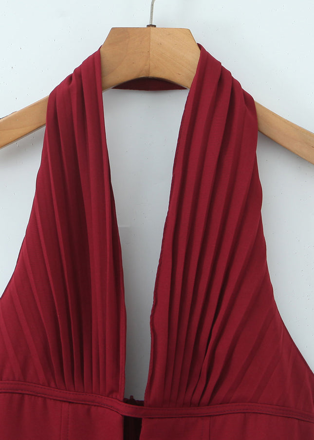 Back Hollow Out Sleeveless Red Color Hot Sale Casual Fashion Summer Mini Halter Dress for Women