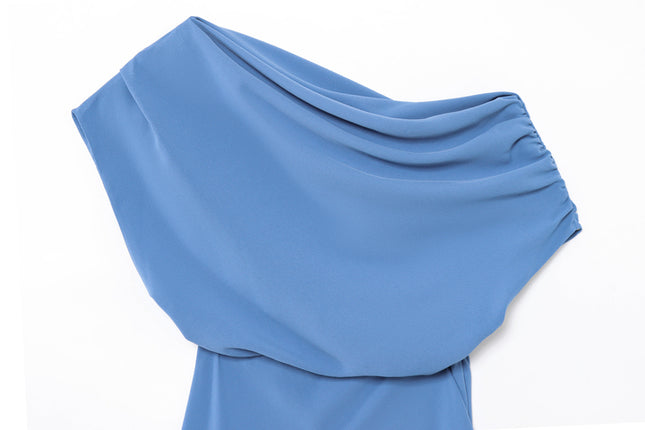 Asymmetrical Design Blue Color Sleeveless Casual Fashion Summer Long Dress for Women