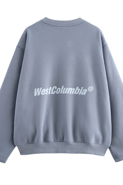 Front Letter Print Gray Color Crew Neck Long Sleeve Casual Fashion Sweatshirt for Women