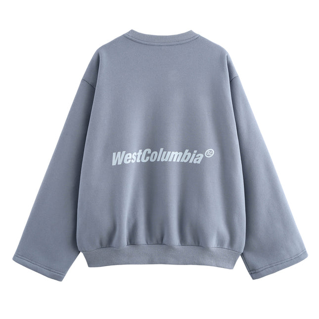 Front Letter Print Gray Color Crew Neck Long Sleeve Casual Fashion Sweatshirt for Women