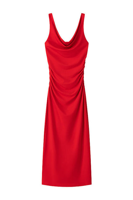 2 Colorway Solid Color Shoulder Strap Pleated Casual Fashion Long slip Dress for Women