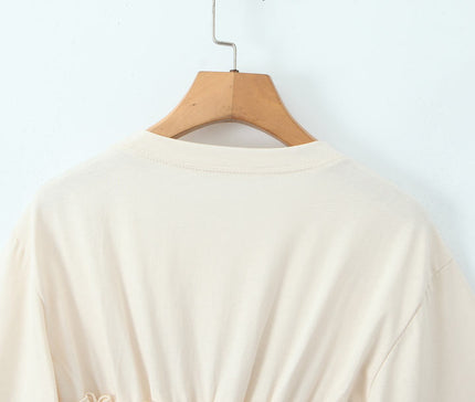 2 Colorway Crew Neck Short Sleeve Front Lace up Solid Color Casual Fashion Summer t Shirt for Women