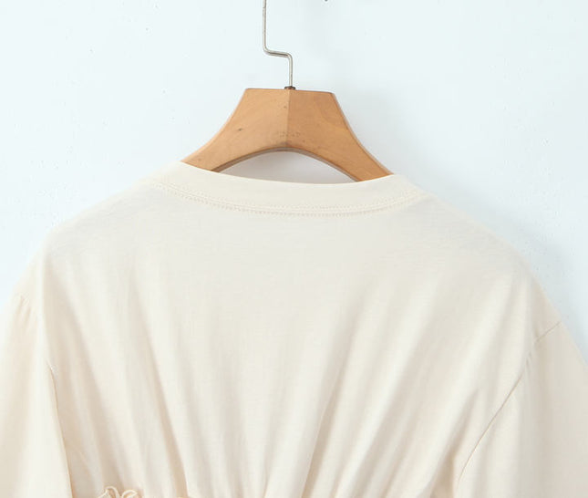 2 Colorway Crew Neck Short Sleeve Front Lace up Solid Color Casual Fashion Summer t Shirt for Women