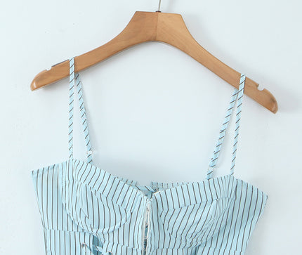 Spaghetti Strap Striped Print Front Lace up Hot Sale Casual Fashion Women's Crop tank Tops