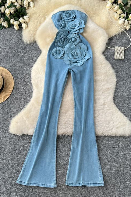 2025 Spring New Fashionable Sleeveless Waist Slimming Denim Women's Jumpsuit