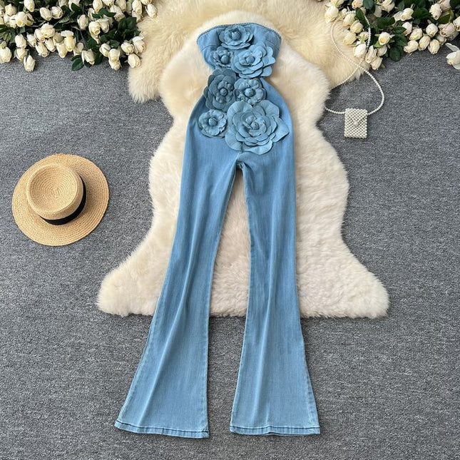 2025 Spring New Fashionable Sleeveless Waist Slimming Denim Women's Jumpsuit