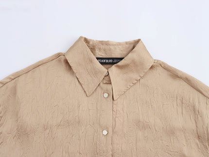 Turn Down Collar Long Sleeve Khaki Color Buttons up Casual Fashion Tops Blouse for Women