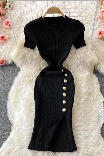 New Arrival Wholesale Spring Fall Short Sleeves Korean Kpop Knitted Casual Sweater Dresses Supplier Women Winter