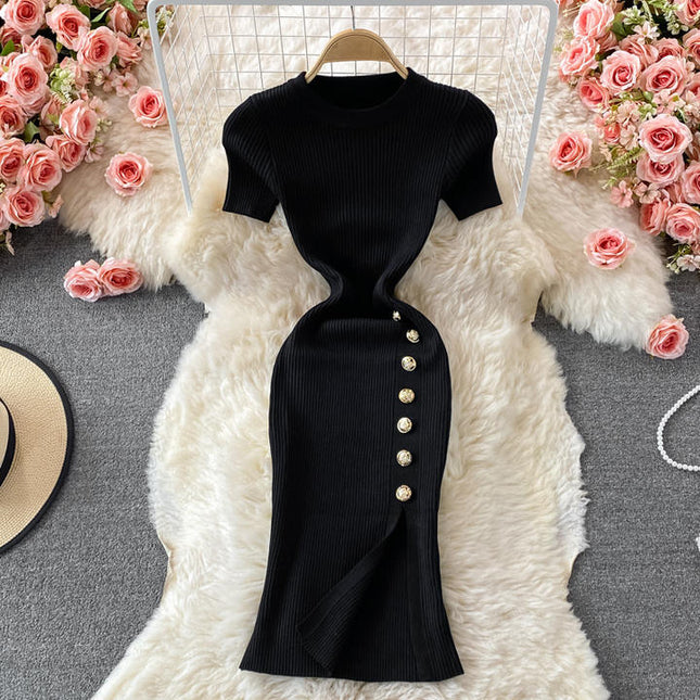 New Arrival Wholesale Spring Fall Short Sleeves Korean Kpop Knitted Casual Sweater Dresses Supplier Women Winter
