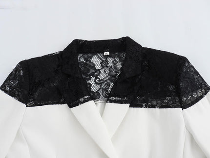 Patchwork Design White Black Color Double Breasted Long Sleeve Casual Fashion blazer for Women