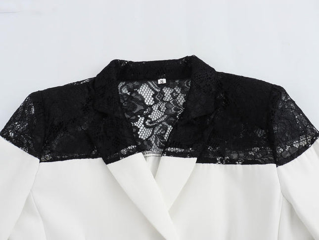 Patchwork Design White Black Color Double Breasted Long Sleeve Casual Fashion blazer for Women