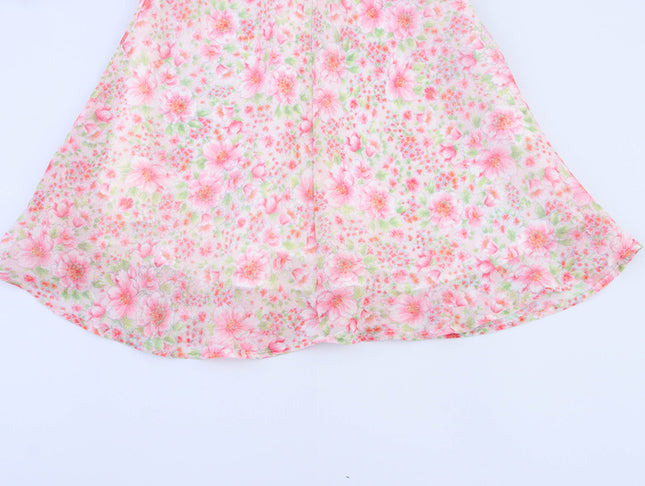 V Neck Floral Print Short Sleeve pink Color Lace up Casual Fashion Summer Mini Dress for Women