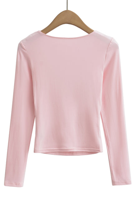 4 Colorway square Collar Long Sleeve Solid Color Casual Fashion Women t Shirt