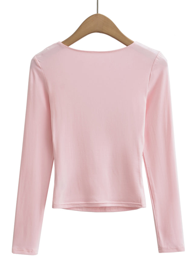 4 Colorway square Collar Long Sleeve Solid Color Casual Fashion Women t Shirt