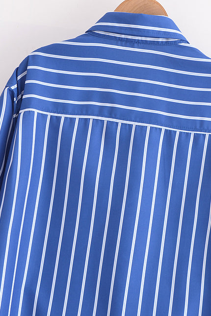 3 Colorway Turn Down Collar Long Sleeve Buttons up Blue Color Casual Fashion Tops Blouse for Women