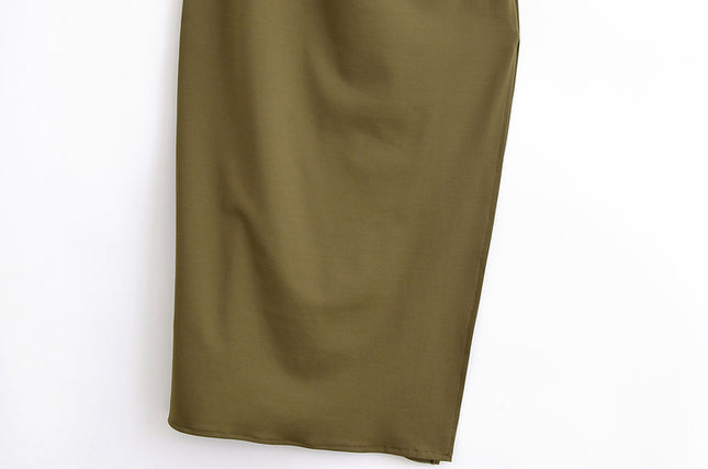 Long Sleeve Hollow Out Green Color Asymmetrical Design Casual Fashion Summer Dress for Women
