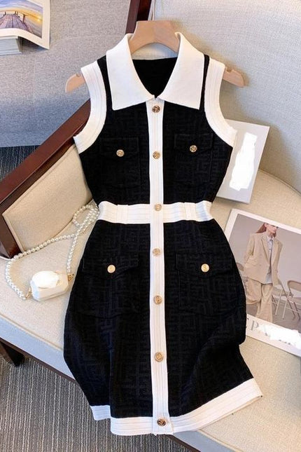 Fashion Style Black and White Women Mini Dress Jacquard Casual Summer Ladies Dress