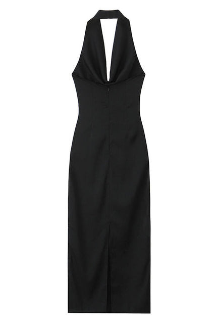 3 Colorway Solid Color Back Hollow Out Sleeveless Casual Fashion Maxi Halter Dress for Ladies
