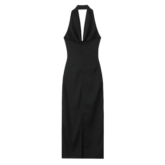 3 Colorway Solid Color Back Hollow Out Sleeveless Casual Fashion Maxi Halter Dress for Ladies