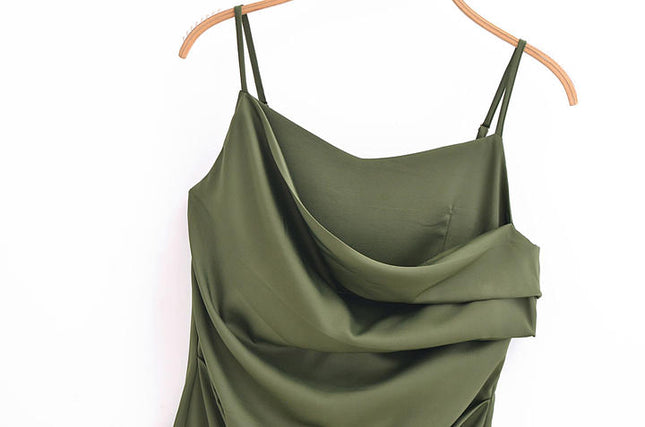3 Colorway Front Slit Pleated Solid Color Spaghetti Strap Casual Fashion Women Long slip Dress