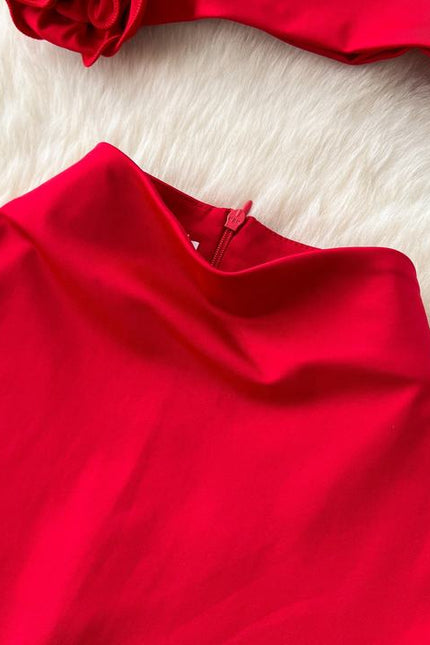 2025 Summer Women Suit Red Short Camisole Vest Open Skirt Two Piece